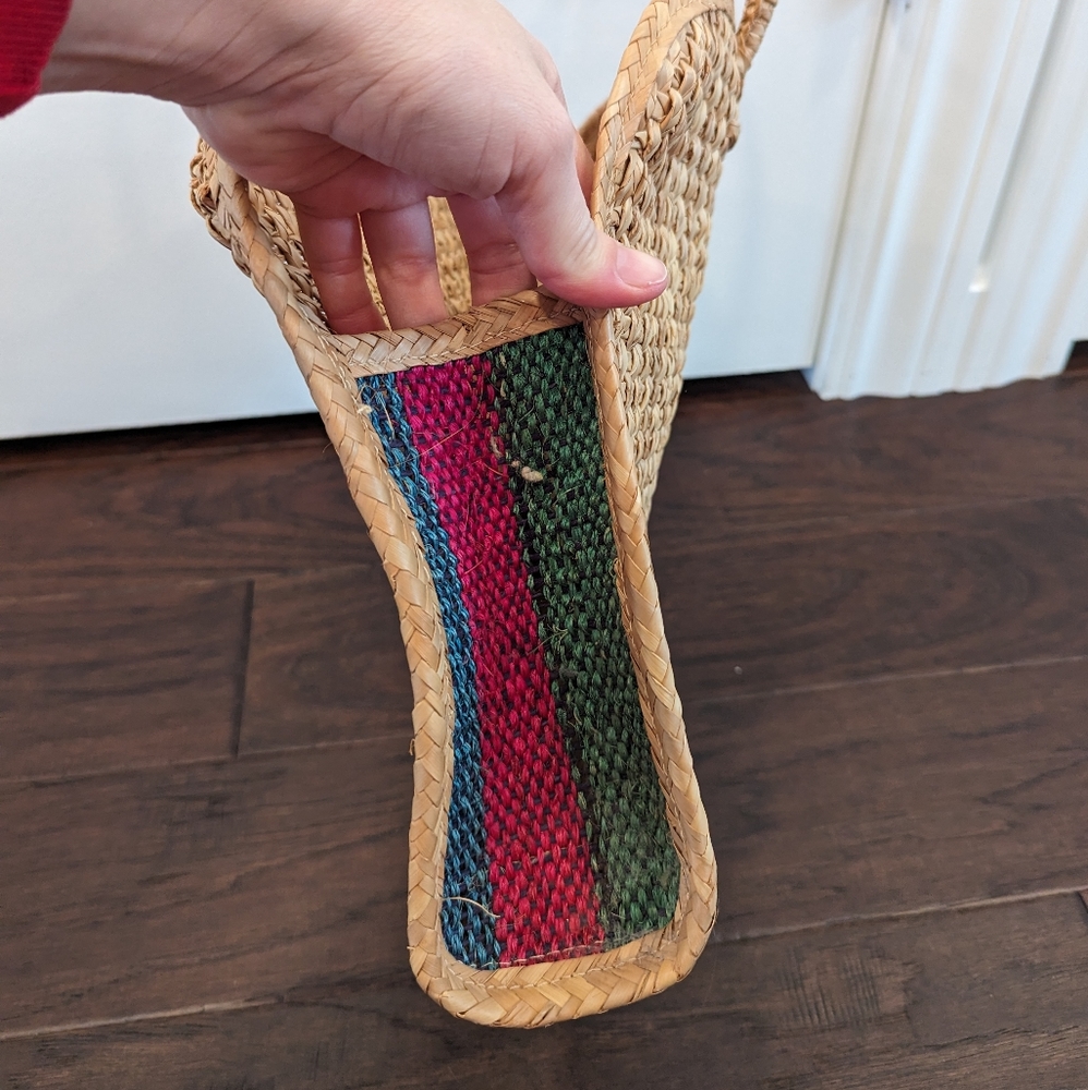 Woven Rattan Mexican Tote Bag Boho Bohemian - Picture 6 of 8